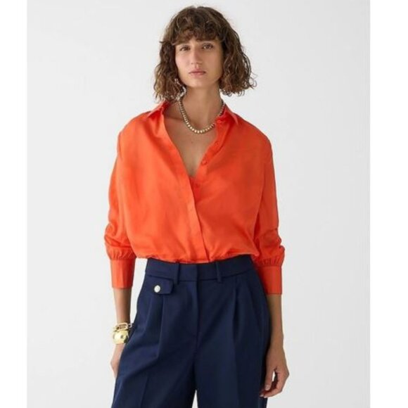 NEW J Crew Sheer Organza Button Up Shirt + Cami Womens 24 Orange Top Blouse K02X - Picture 1 of 9